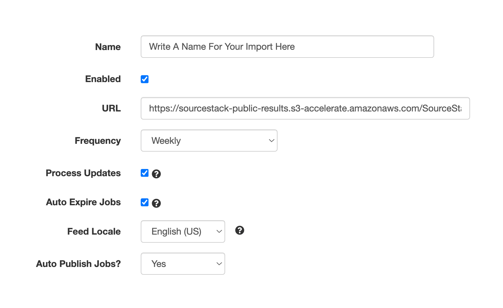 An overview of JobBoard.io's URL input field, where a user must paste the previously-generated XML link